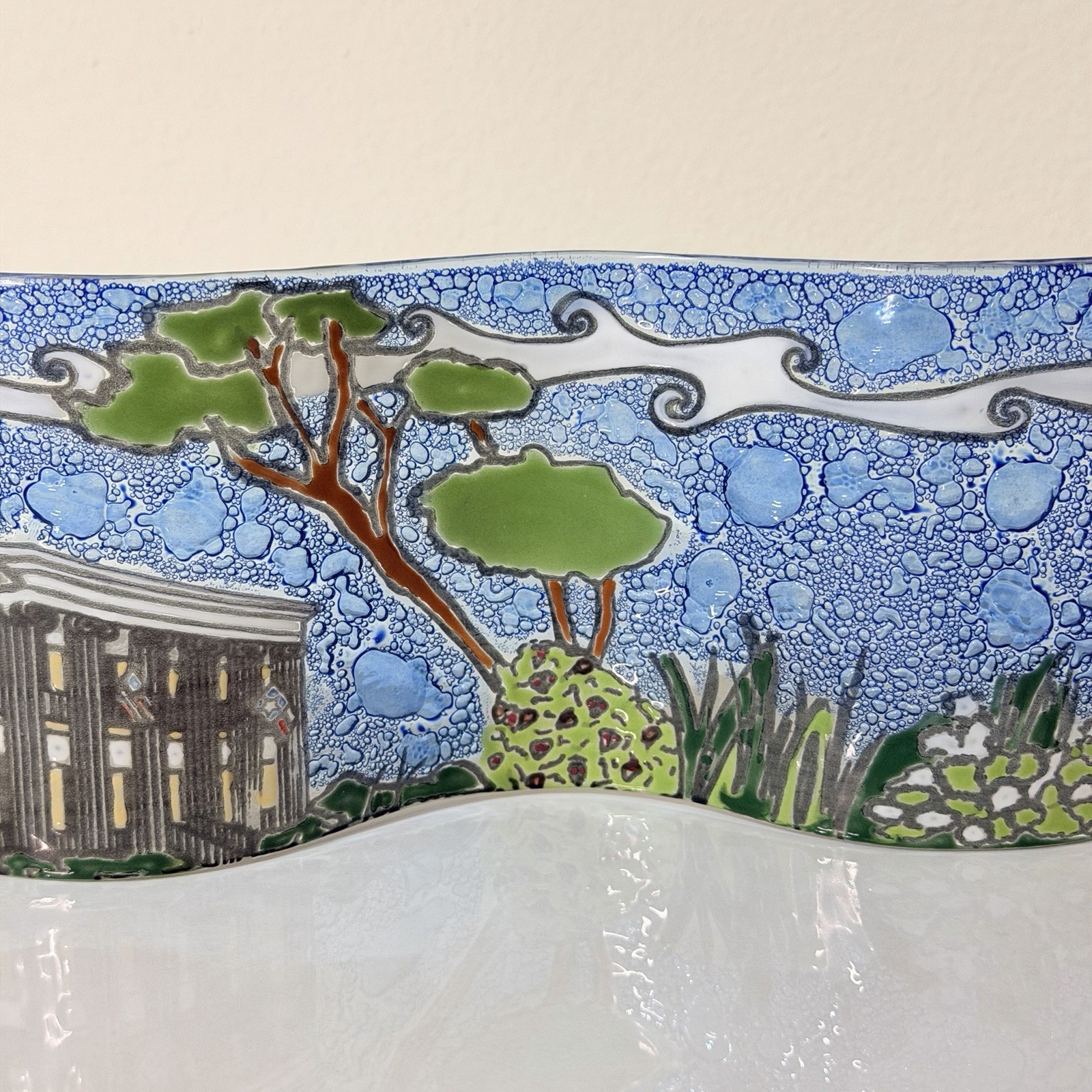 Pampeana Fused Art Glass Wave Panel Hand Made Landscape Decor