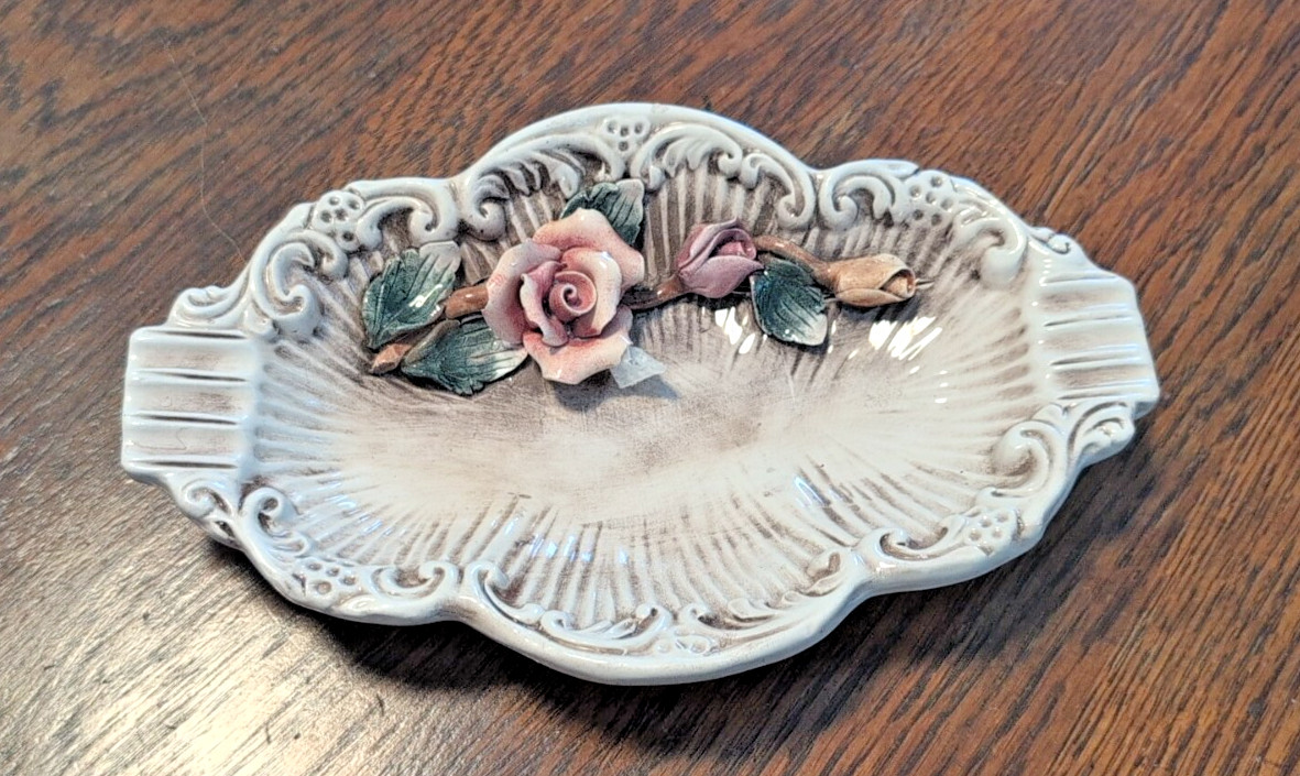 Capodimonte Rose Ashtray Nine Inches Long