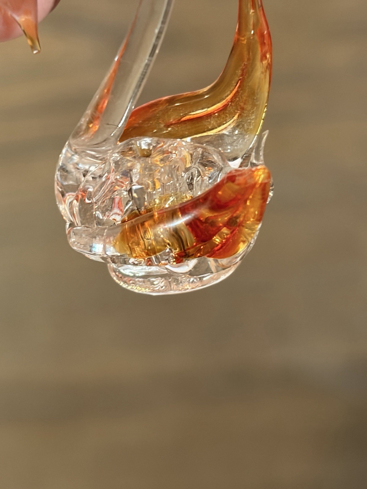 Vintage Hand-Blown Art Glass Swan Figurines Set Of 4 – Clear & Amber Gold – 3″