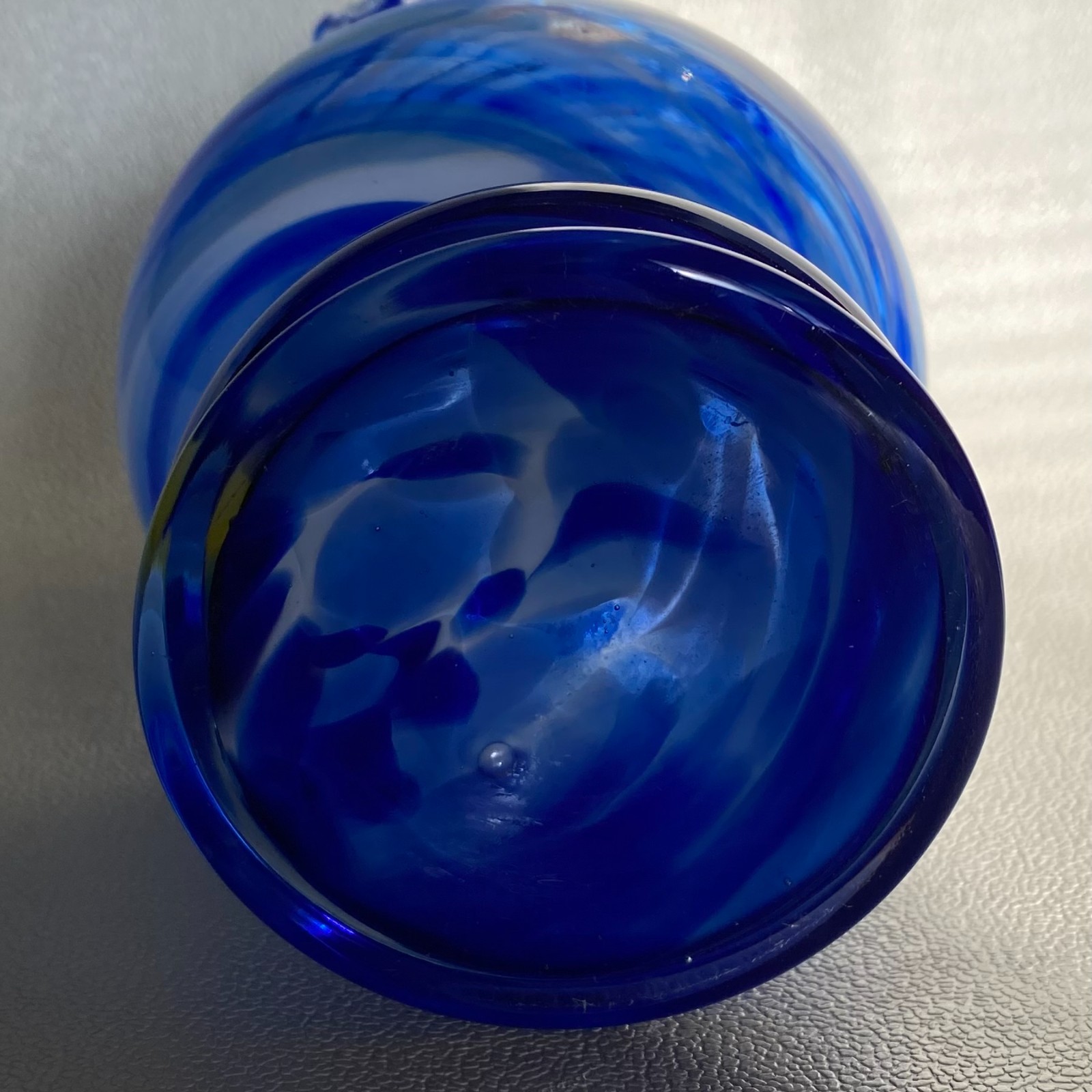 Red White & Blue Swirl Glass Vase Ruffle Top Hand Blown 8″ 4th of July