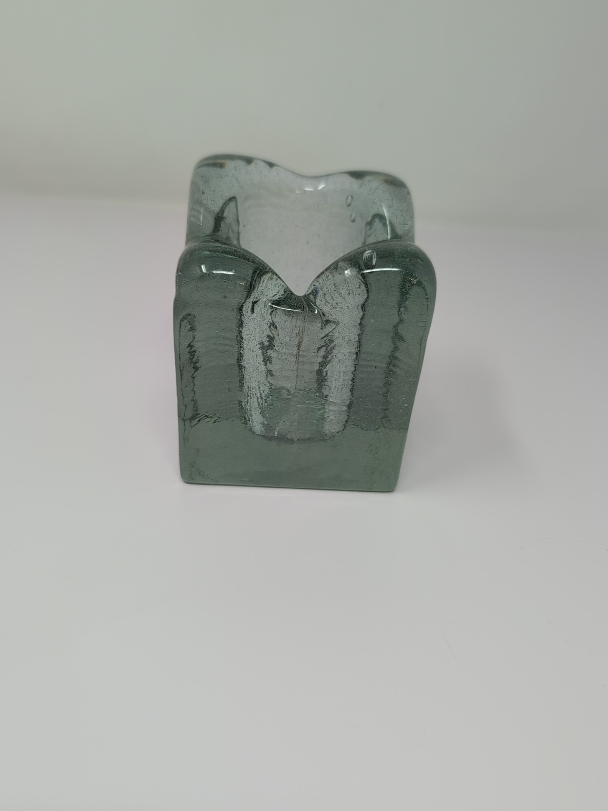 Vintage Blenko Recycled Glass ICE CUBE Candle Holder Clear Tinted Square
