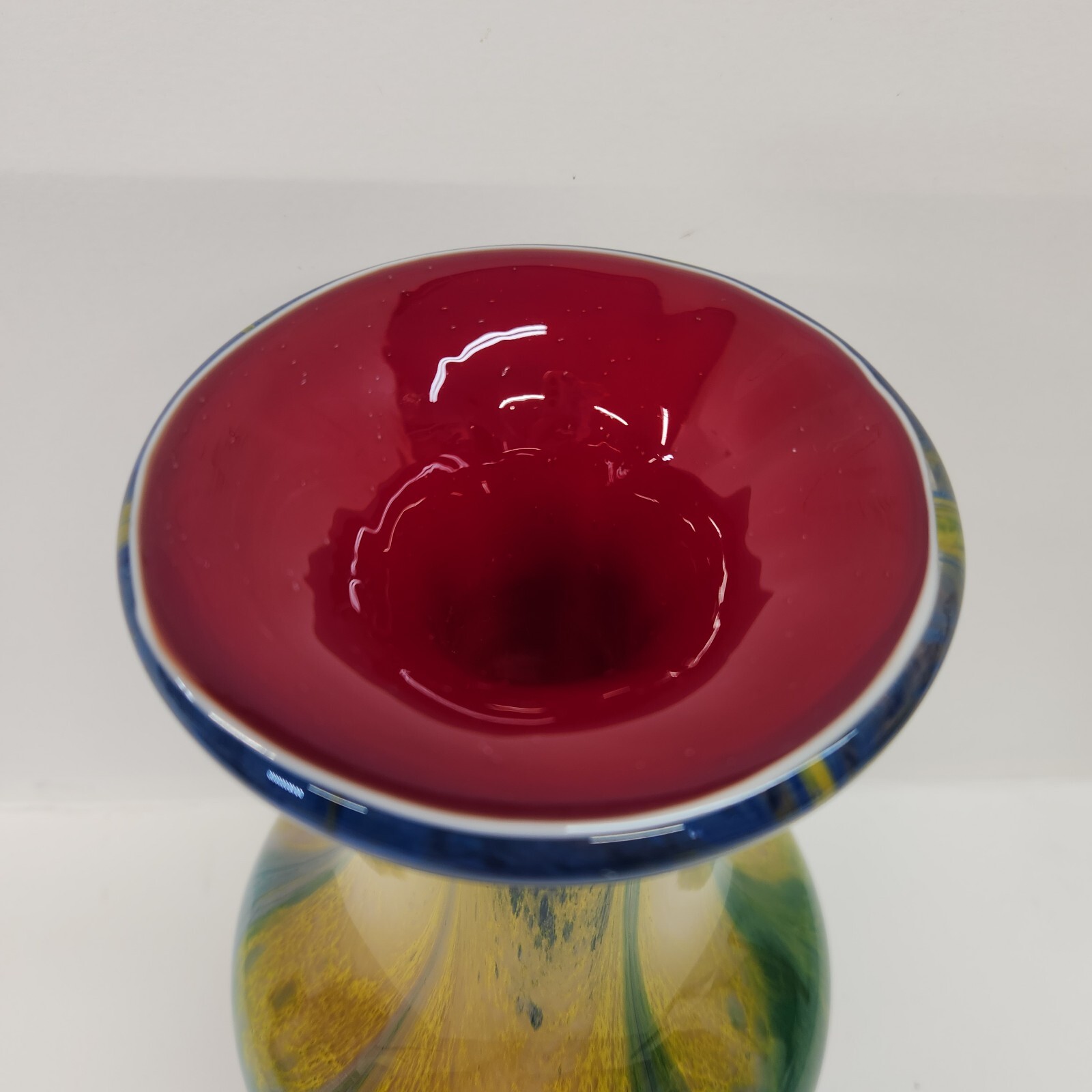 Heavy Thick Cased Art Glass Swirl Of Color Hand Blown 11.5″ Art Glass Vase Red
