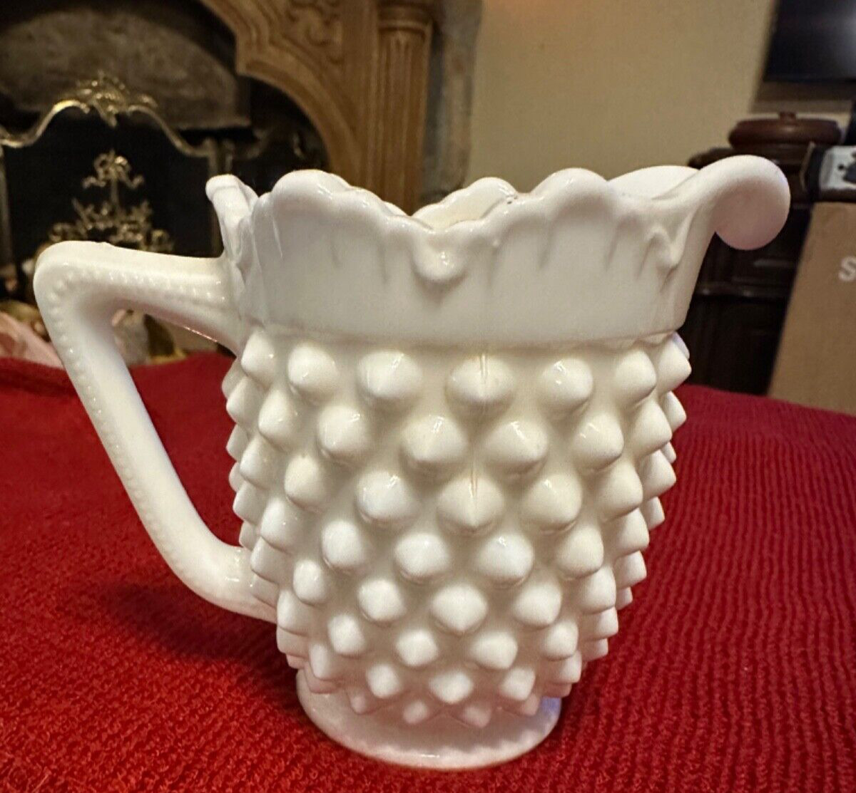 Vintage Fenton Milk Glass Hobnail large Creamer 4 inches tall x 4.75 in.