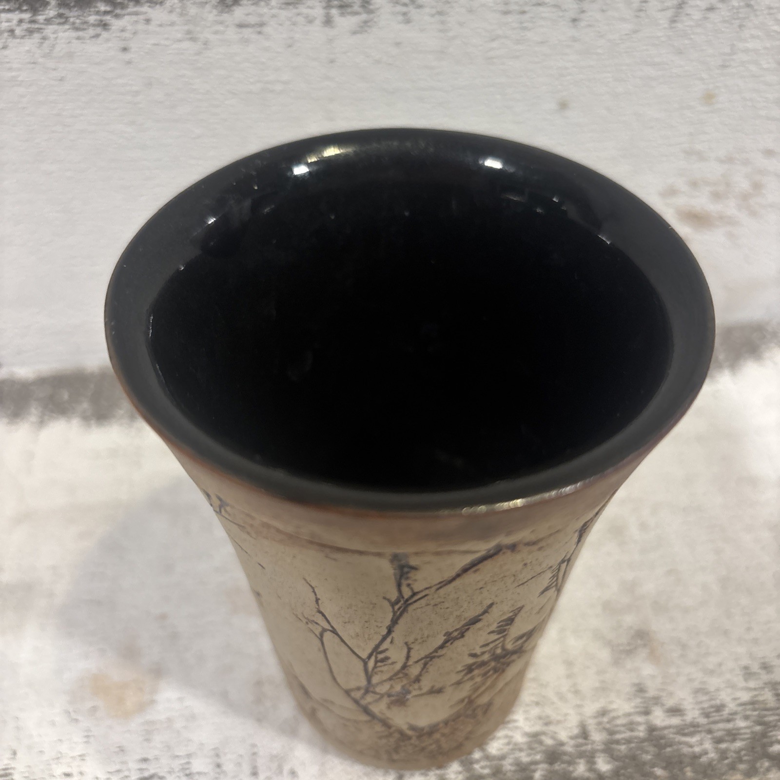 Malaysia Handicraft Tenmoku Floral Abstract Tree Bud Vase 4.25”
