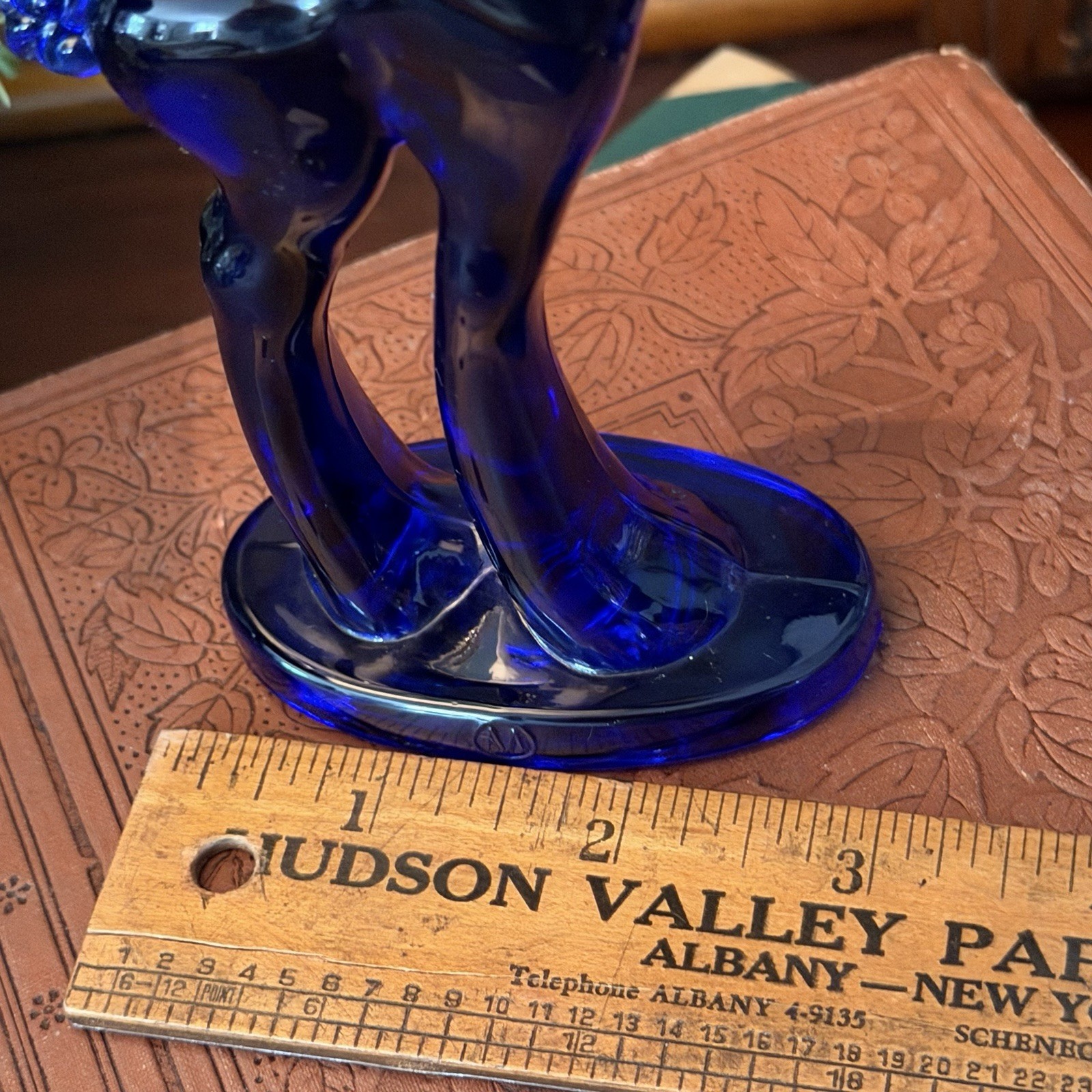 Vintage Mosser Cobalt Blue Glass Trojan Horse Pony Figurine 5.5” MCM Styling