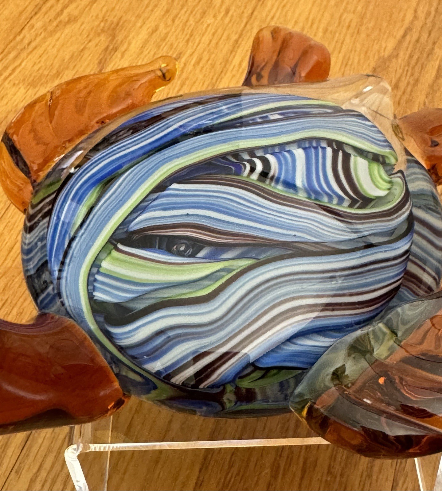 Hand Blown Glass Sea Turtle Paperweight / Figurine Murano Style Multicolored