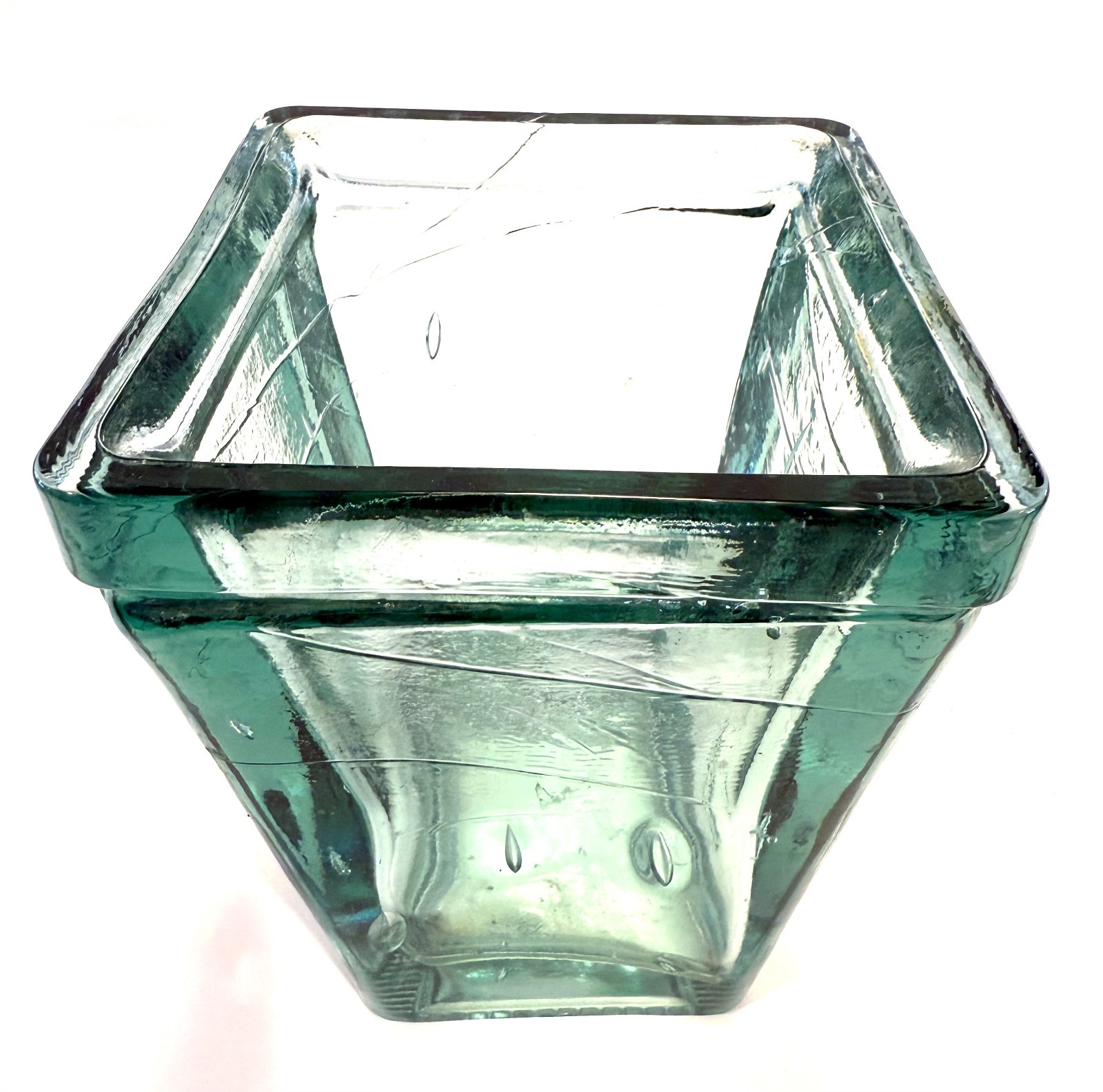 8Lbs 8″ Vintage Seafoam Green Tapered Bubble Recycled Glass Vase Spain *5