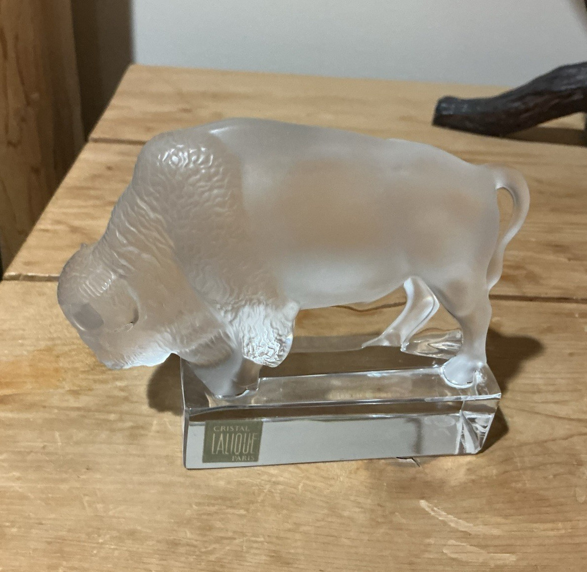 Lalique Paris Clear/Frosted Crystal Glass Buffalo Figurine 5in L x 4in H
