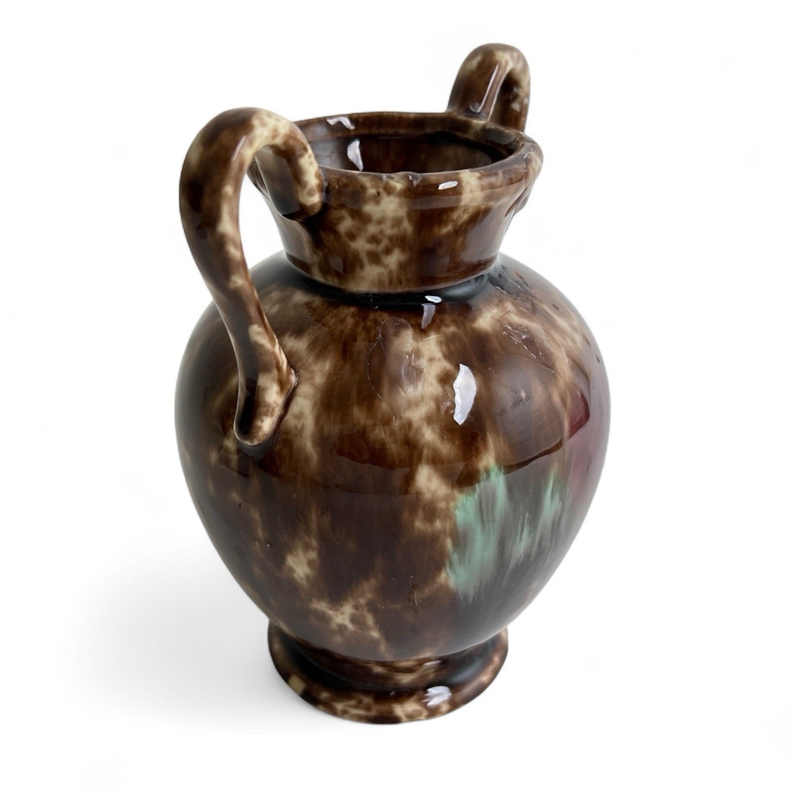 Art Pottery Drip Glaze Decorative Ceramic Vase MCM Double Handle 5″ Vintage
