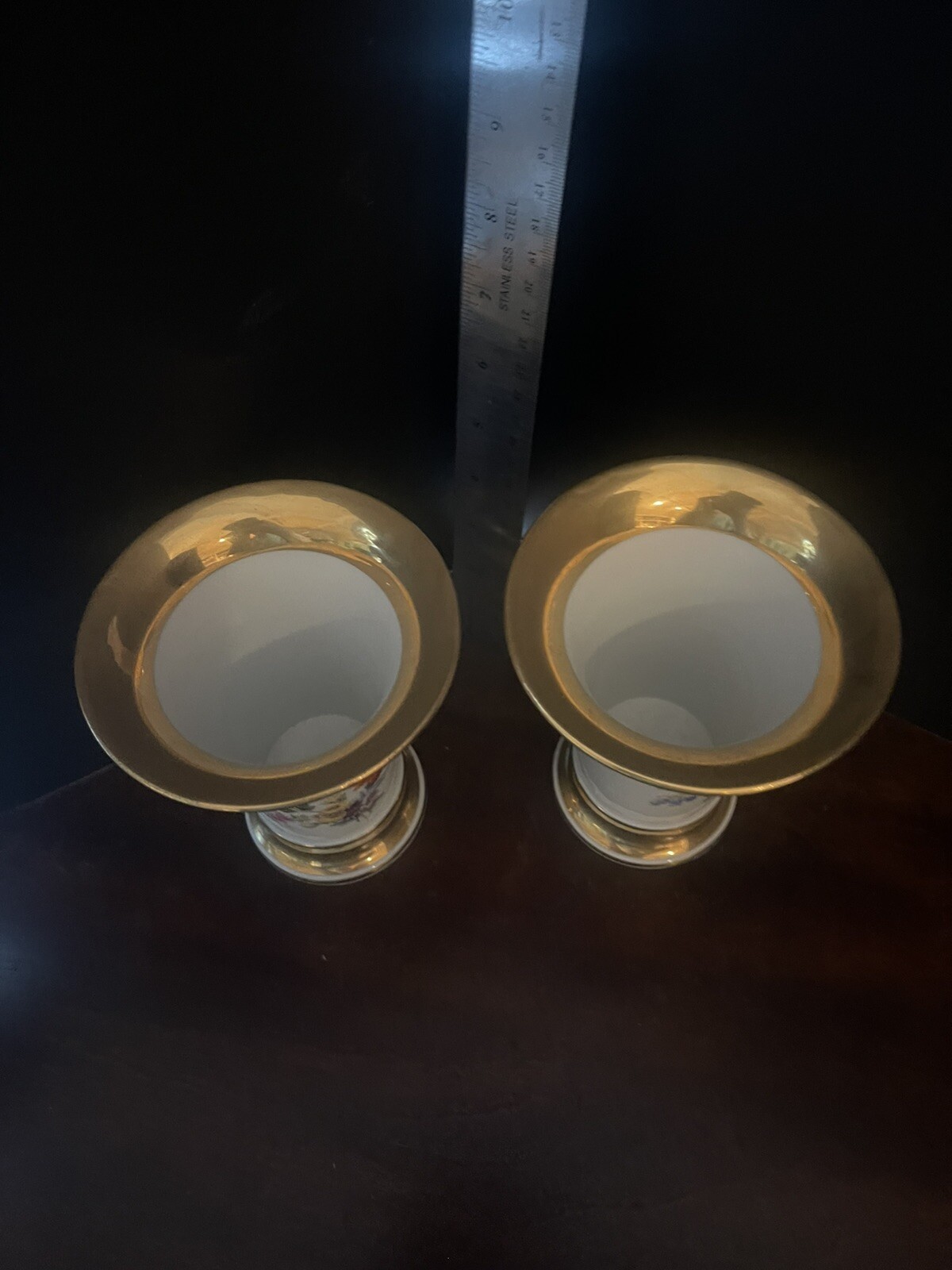 Matched Pair Art Nouveau Gold Rimmed Meissen Anniversary Vases 1710-1910