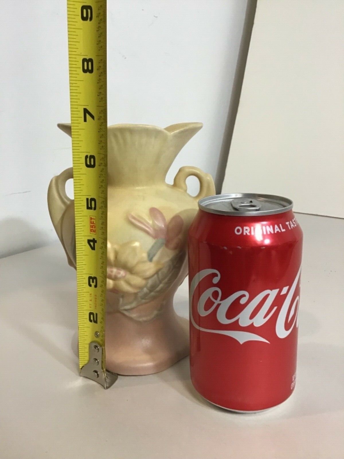 HULL Art Pottery Pink and Yellow Vase Matte Finish Double Handle Vase