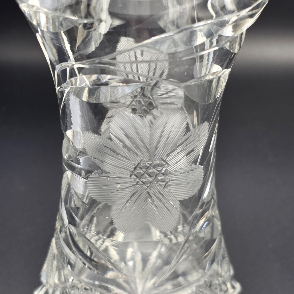 Antique American Brilliant Period ABP Cut Glass Corset Vase 8” Flower 1Lb 3.8 oz