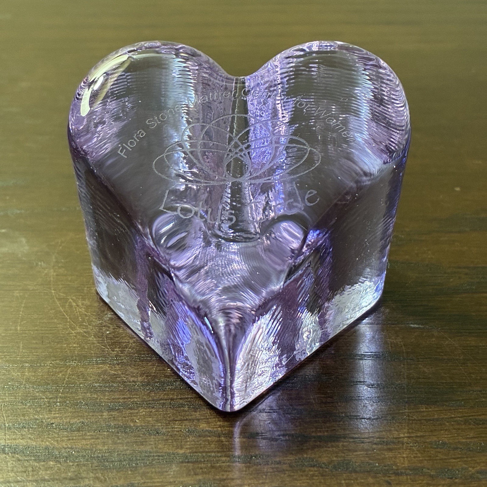 Fire & Light Purple Lilac Lavender Recycled Glass Heart Paperweight ~ Signed
