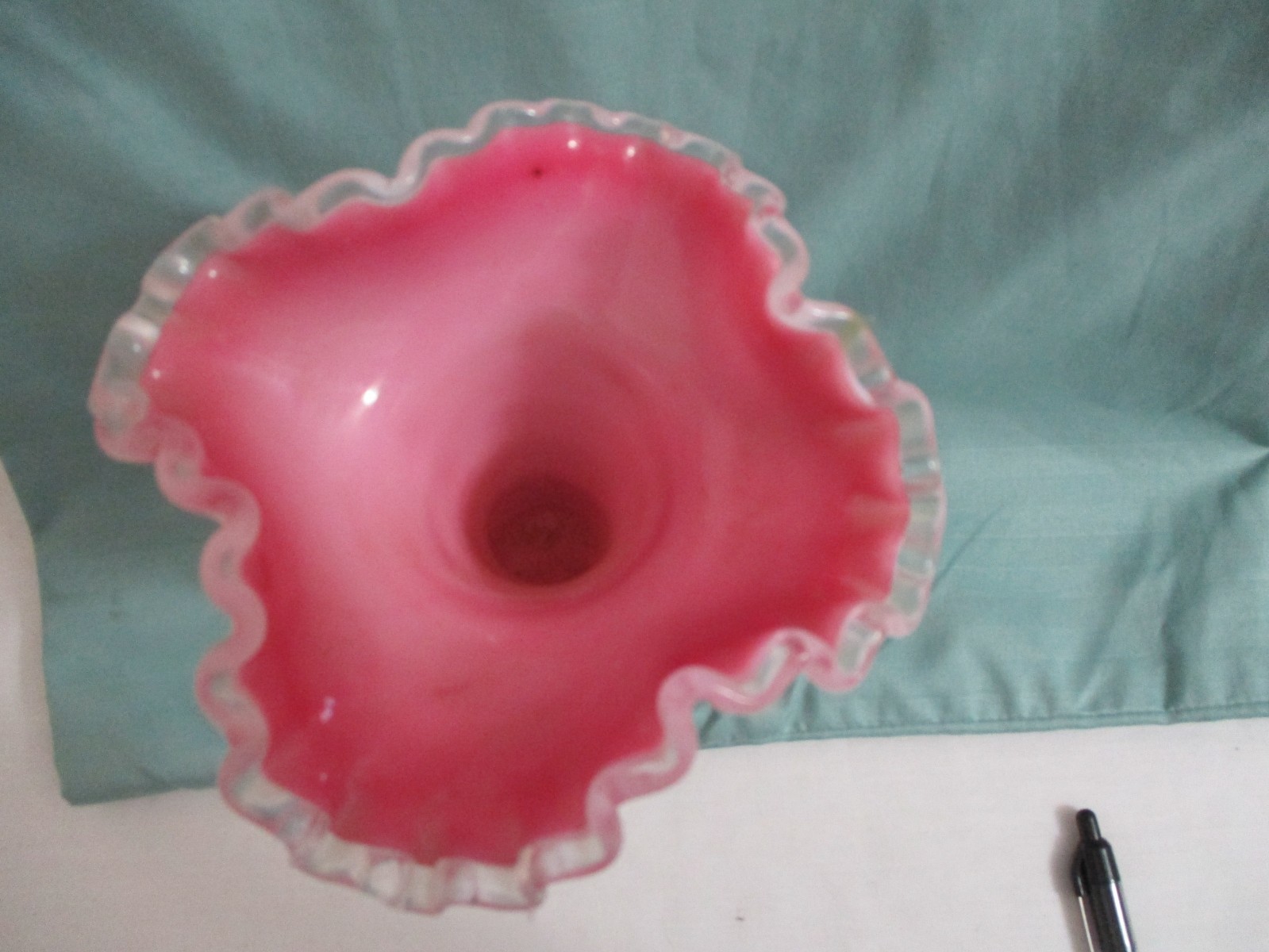 Vintage white and pink ruffled edge 7 1/2″ vase
