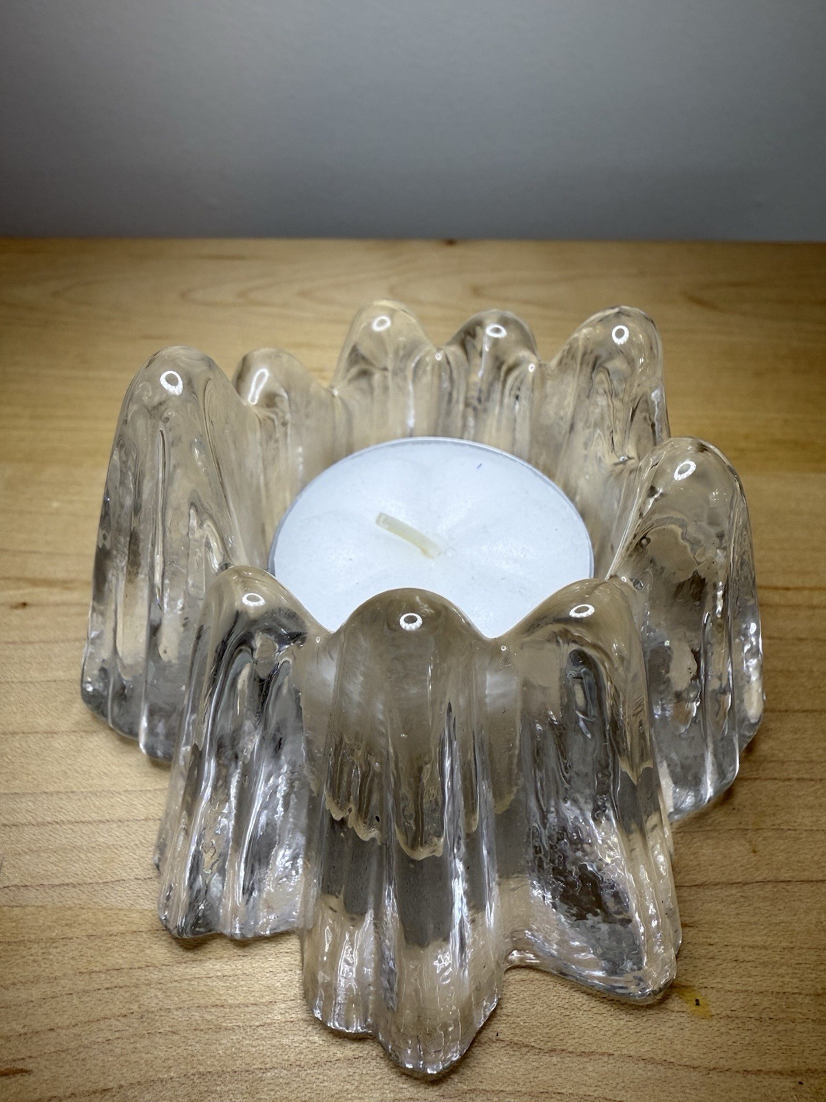 4 Vtg MCM Nybro Sweden Crystal Glass Volcano Votive Candle Holders Rune Strand