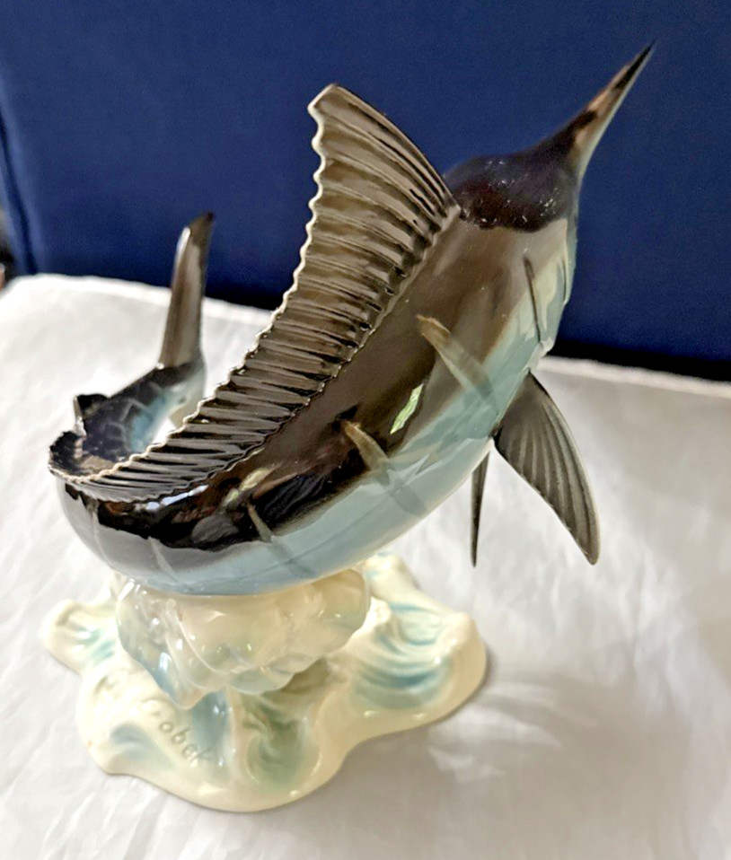 Goebel Porcelain ~ Breaching Blue Marlin Game Fish ~ West Germany Hand Painted