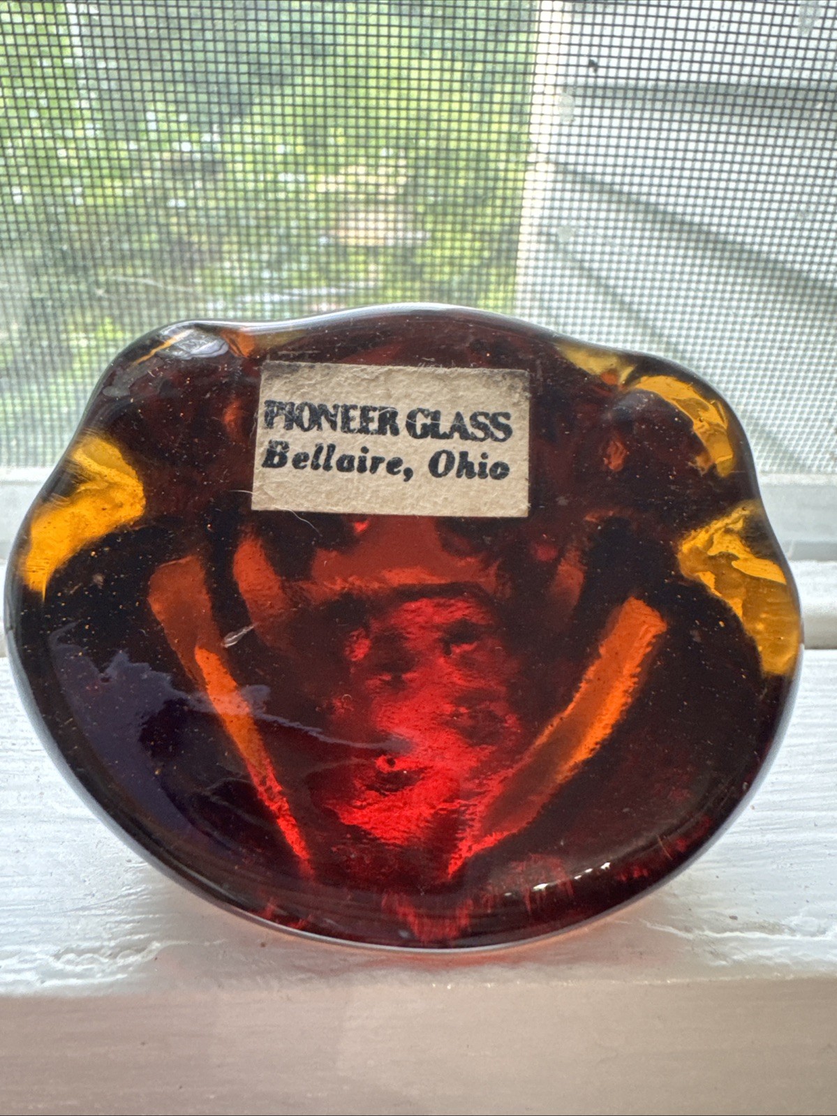Pioneer Glass Frog Figurine Paperweight Bellaire Ohio 1985-88 Red Brown