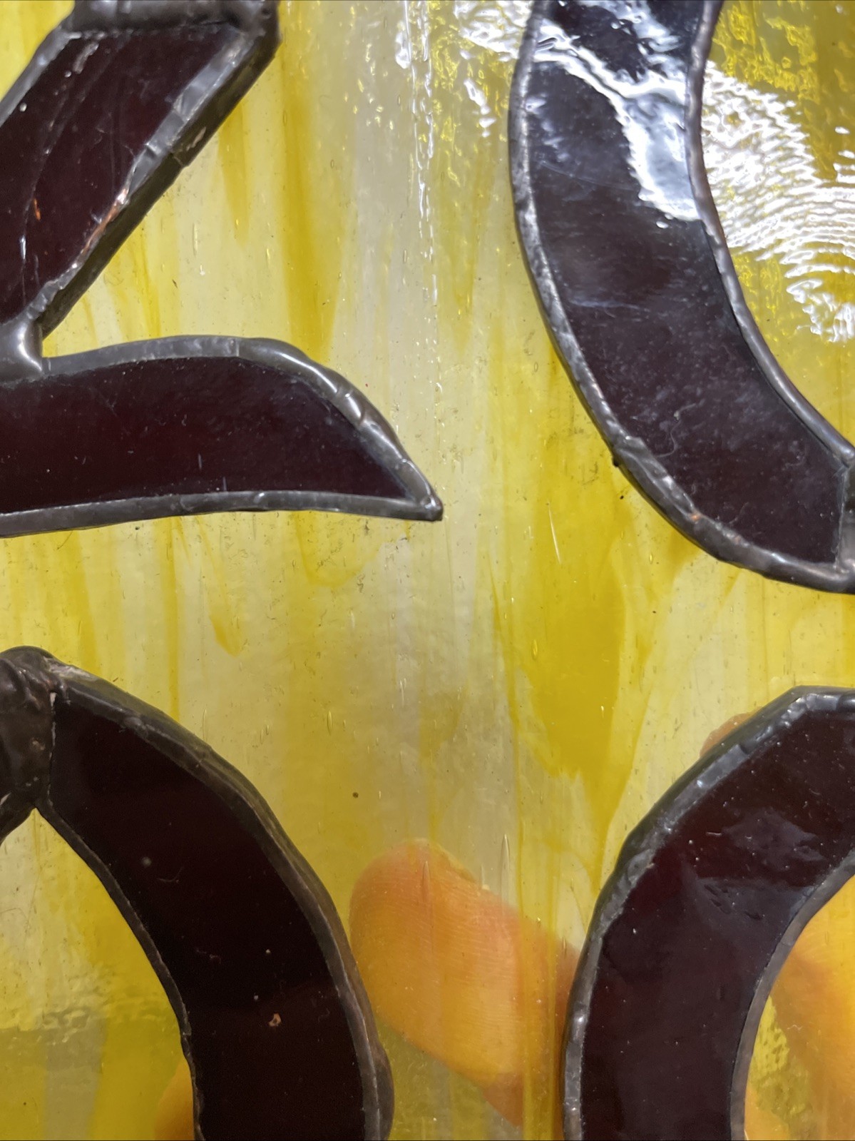 Stained Glass And Lead Sun Catcher Black And White Cat YEAR 2000 Y2K Red Yellow