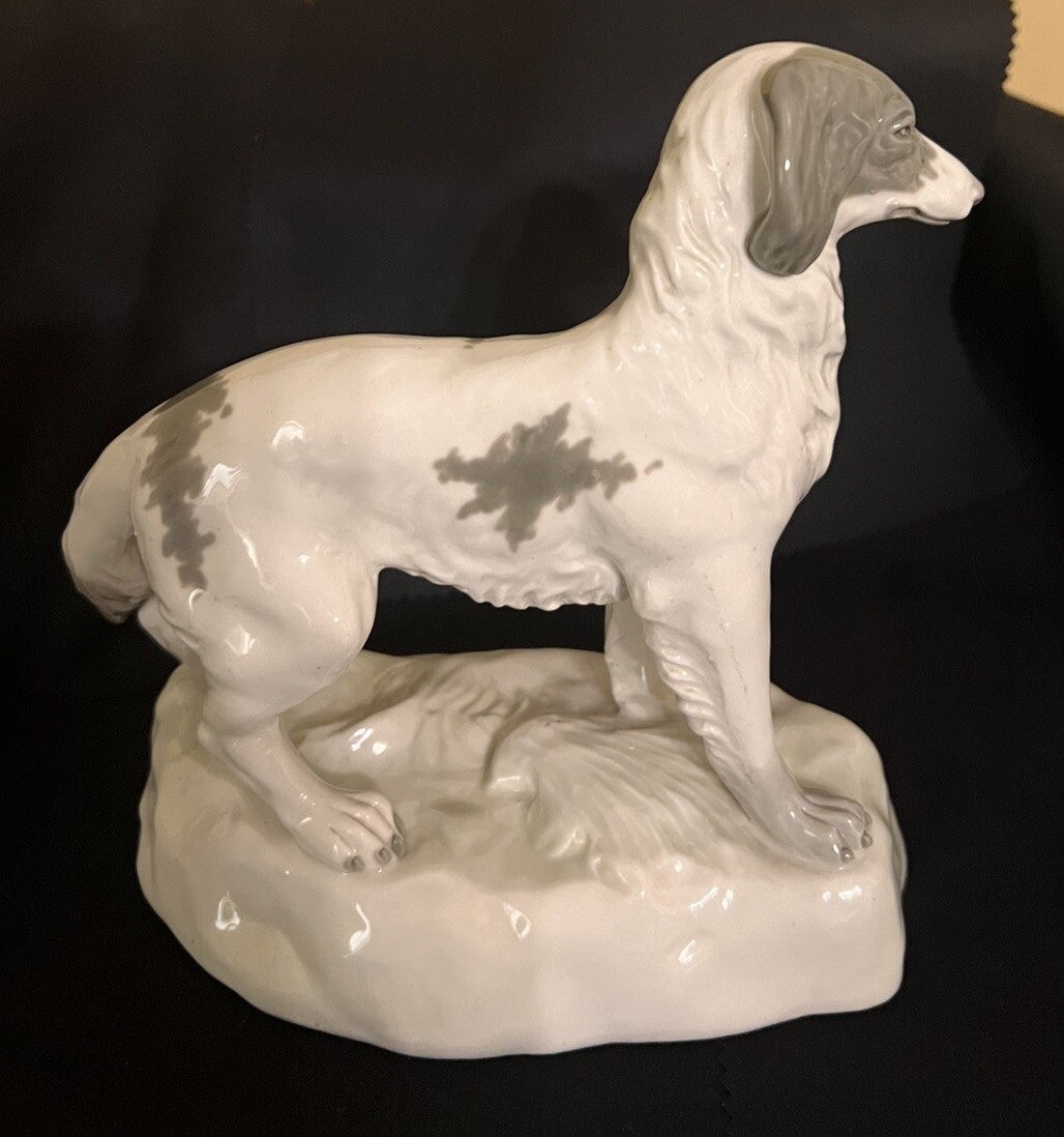 Amphora Czechoslovakia. Rare Hand-painted porcelain figurine Hunting Dog Borzoi?
