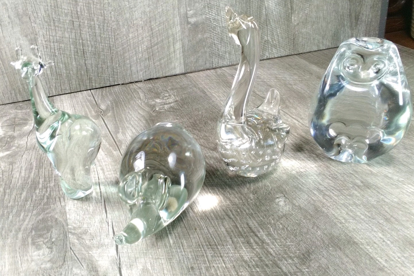 Murano Style Art Glass Home Decor 4 Crystal Figures Swan, Pig, Owl, Giraffe