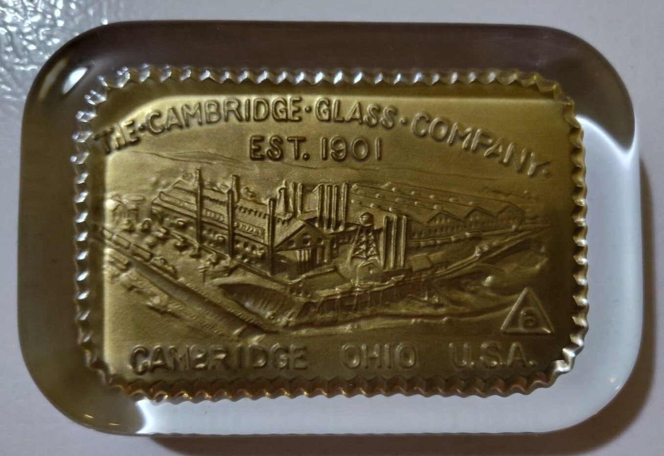 Vintage Cambridge Glass Company est. 1901 factory paperweight