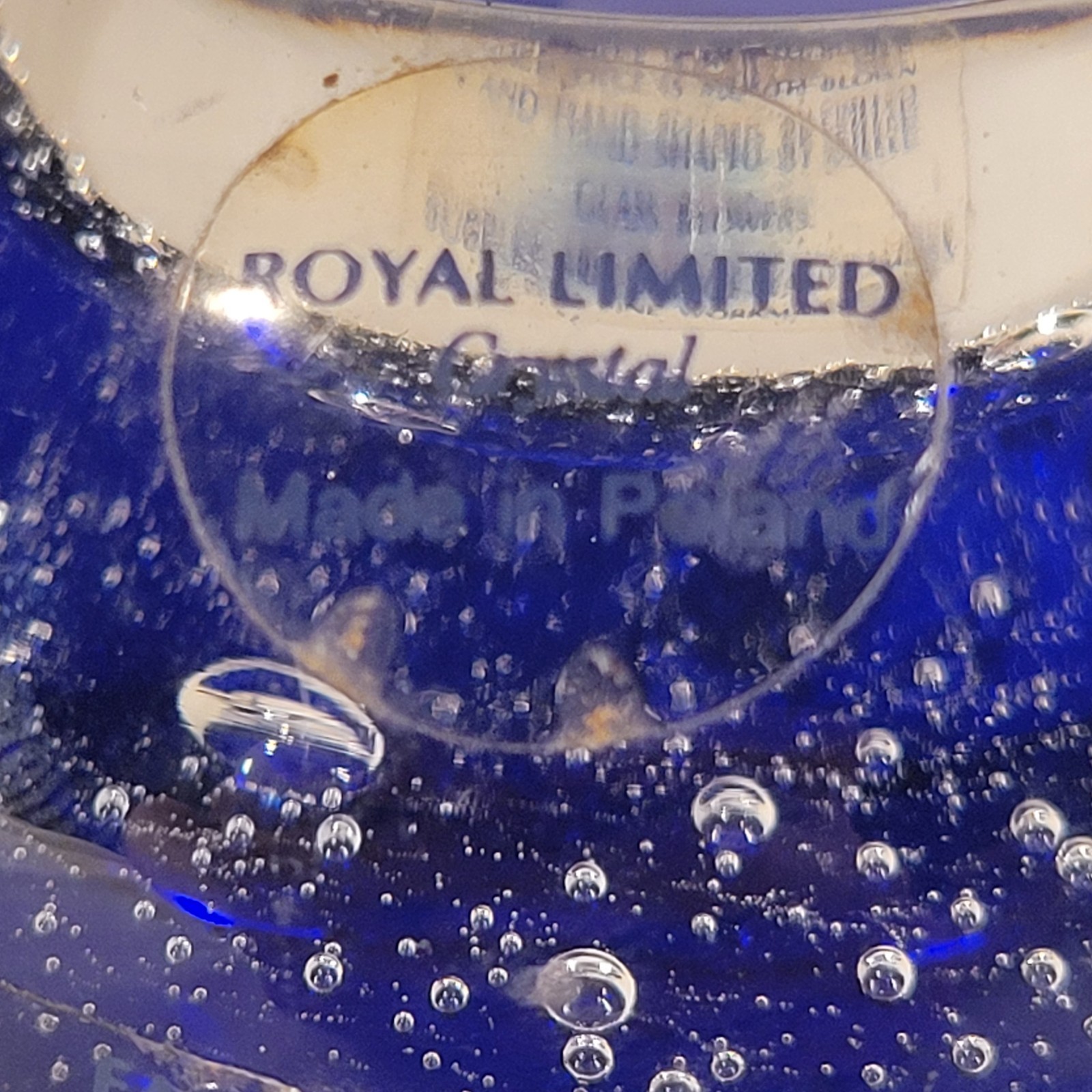 Royal Limited Crystal Cobalt Blue Controlled Bubble Glass Candle Holder Poland