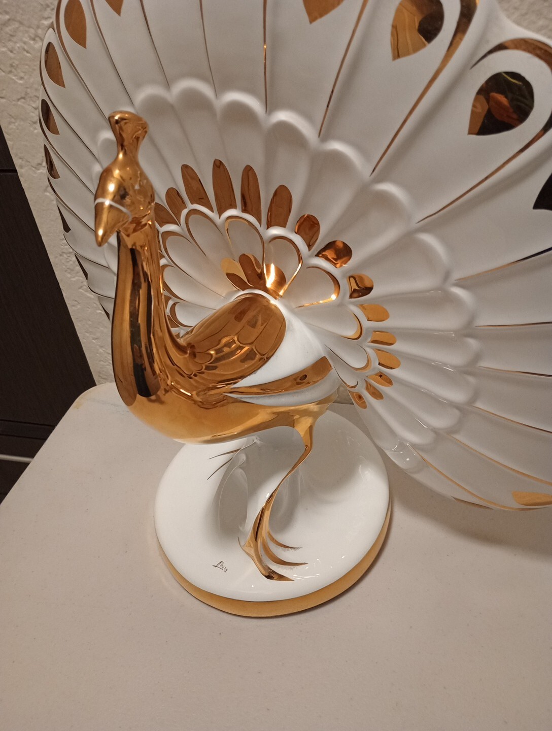 Made In Italy Porcelain Peacock With 24K Gold Accents 15 Inches Tall
