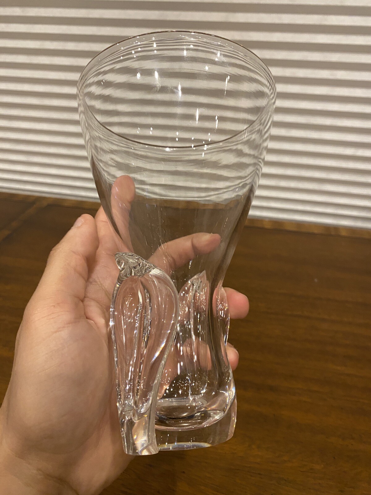 BEAUTIFUL VTG STEUBEN Lyre Crystal Vase By Lloyd Atkins SIGNED 7.75″H