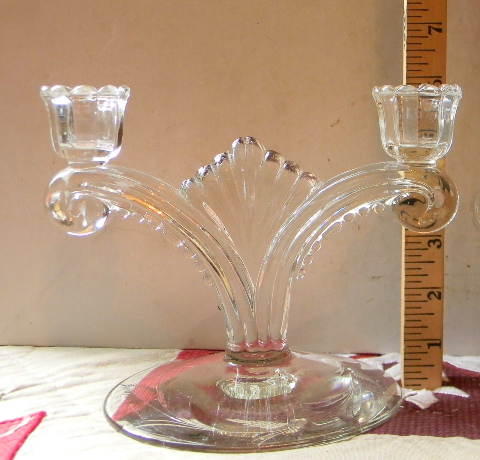 TIFFIN FRANCISCAN #5902 Pair Double Light Candlestick Holders ~ Engraved Wheat