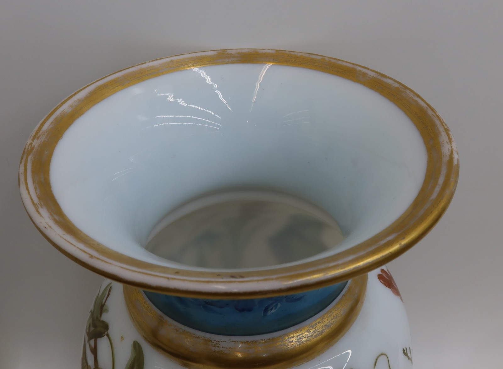 Baccarat French White Opaline Glass Hand Painted Swallows Birds Vase c1900