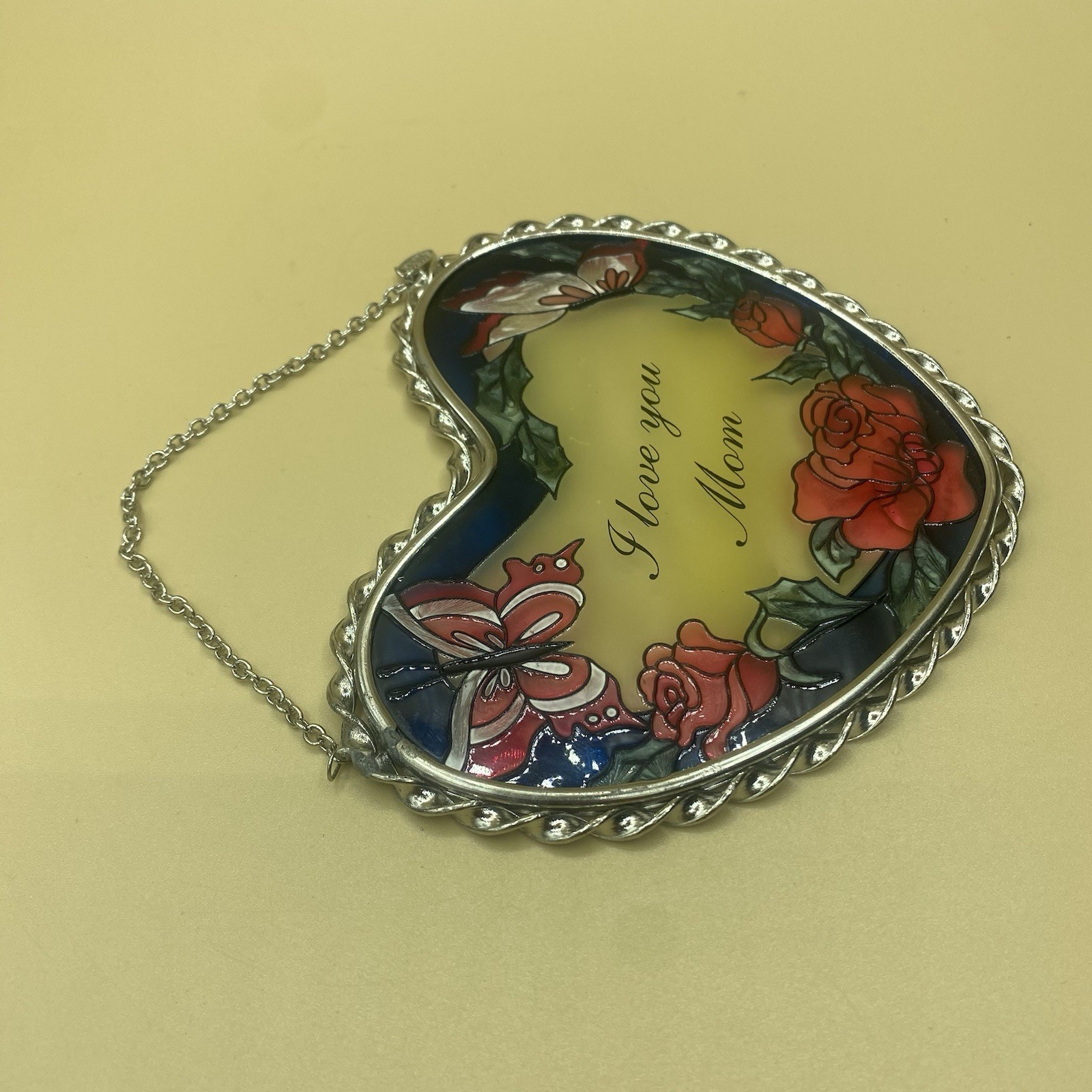 Amia I Love You Mom Heart Stained Glass Suncatcher Butterfly Rose Mothers Day