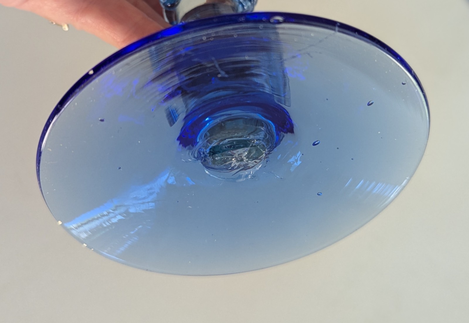 Rare Blenko Glass Blue Center Bowl & Candlesticks 476 EUC 8″ Tall Applied Trim
