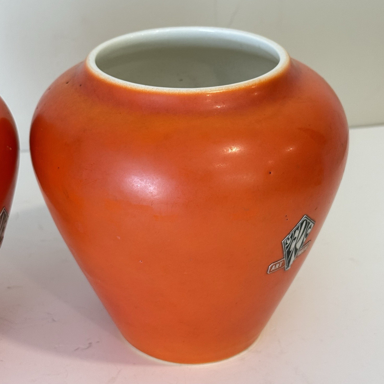 Vintage Meric Art Orange Mid Century Modern Vase Set Of Two Sleek Table Vase