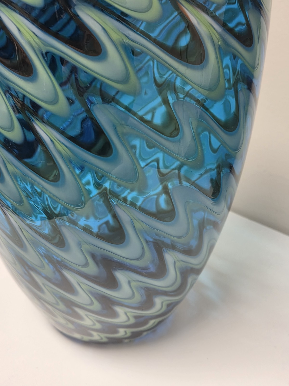Design Guild Peacock Feather Art Glass Vase Large 11.5″ Thailand Amazing!