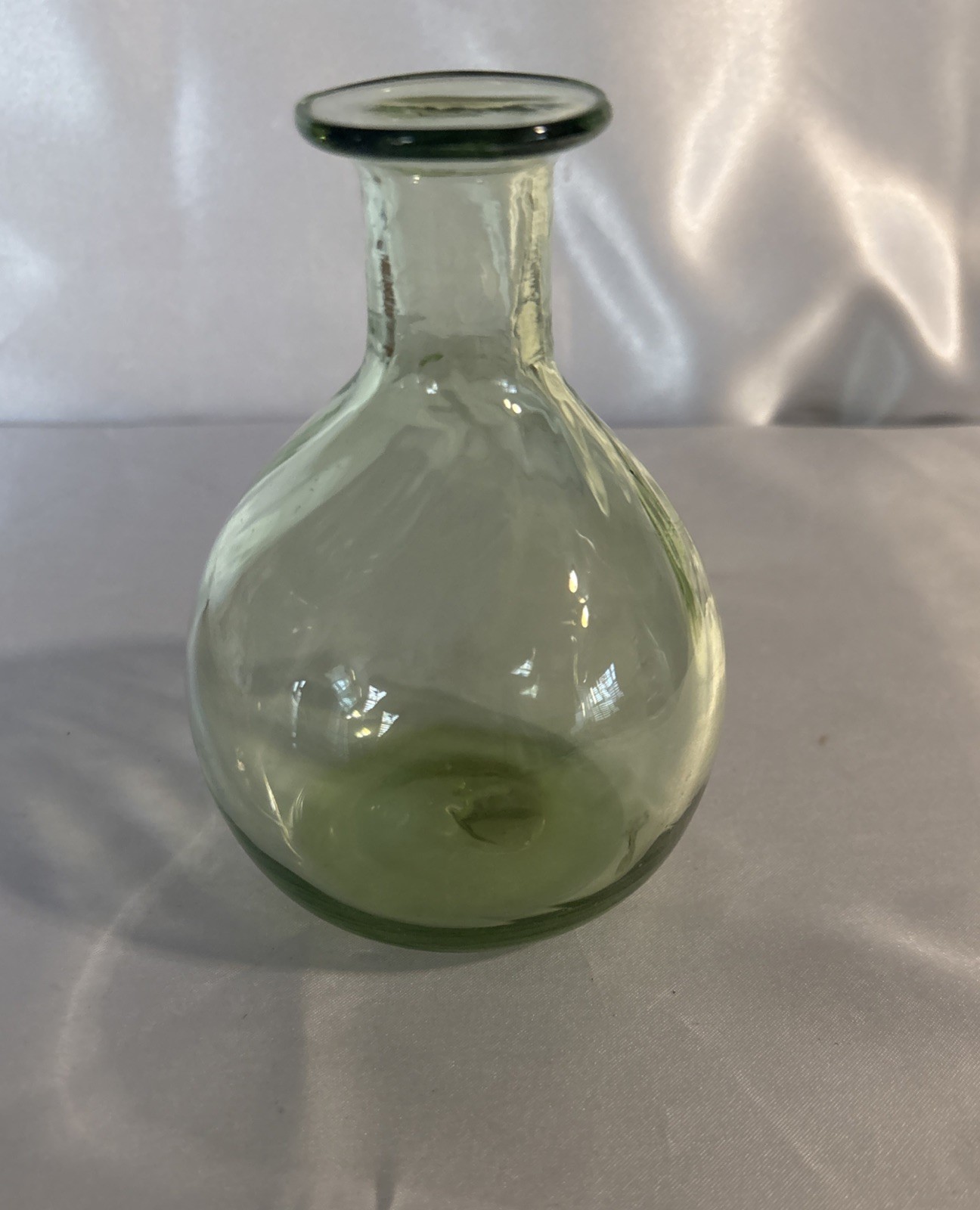 5 Inch Art Glass Bud Vase Hand Blown Green With Swirls