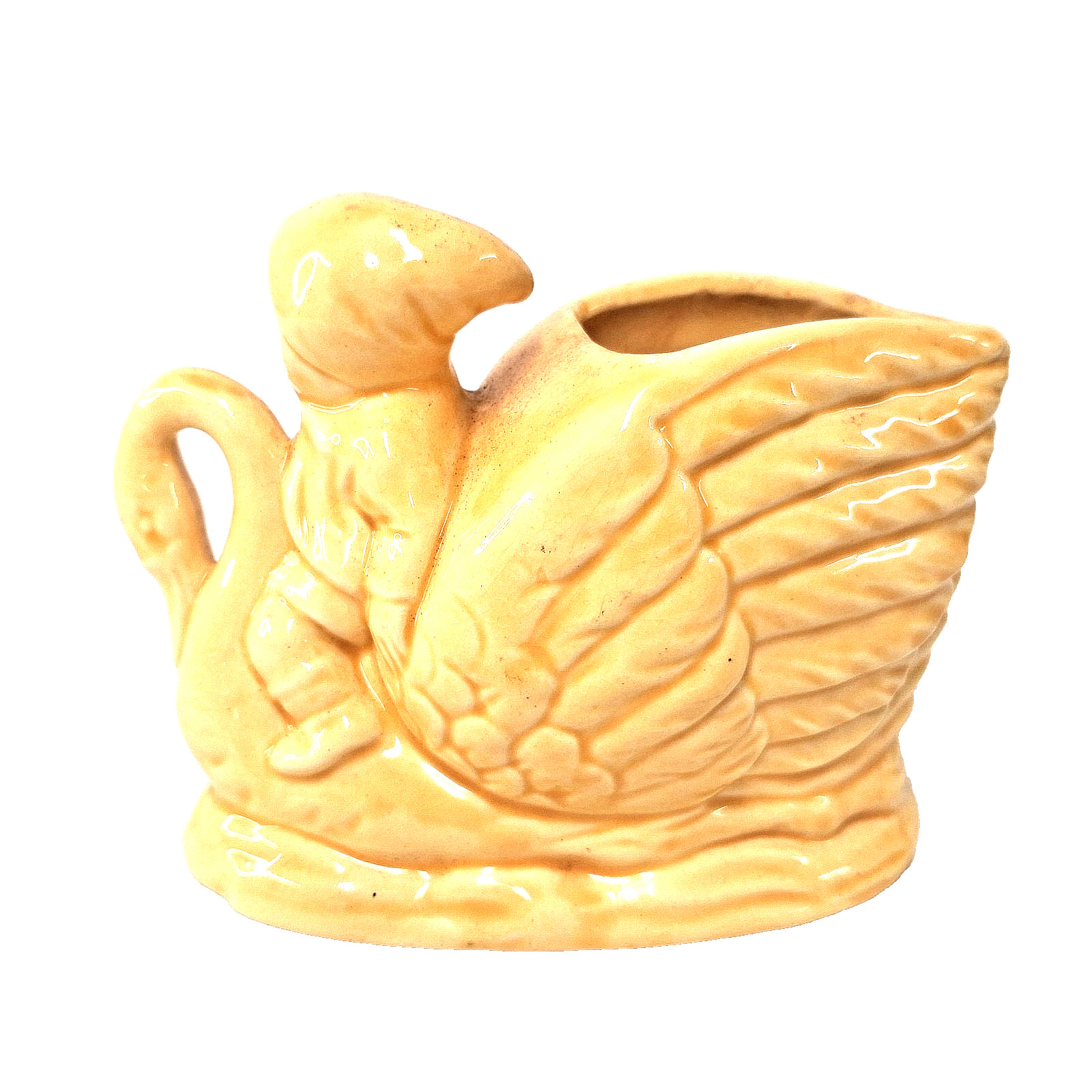 Vintage Swan Planter Cherub Child Ceramic Yellow Nursery MCM Baby Shower Decor
