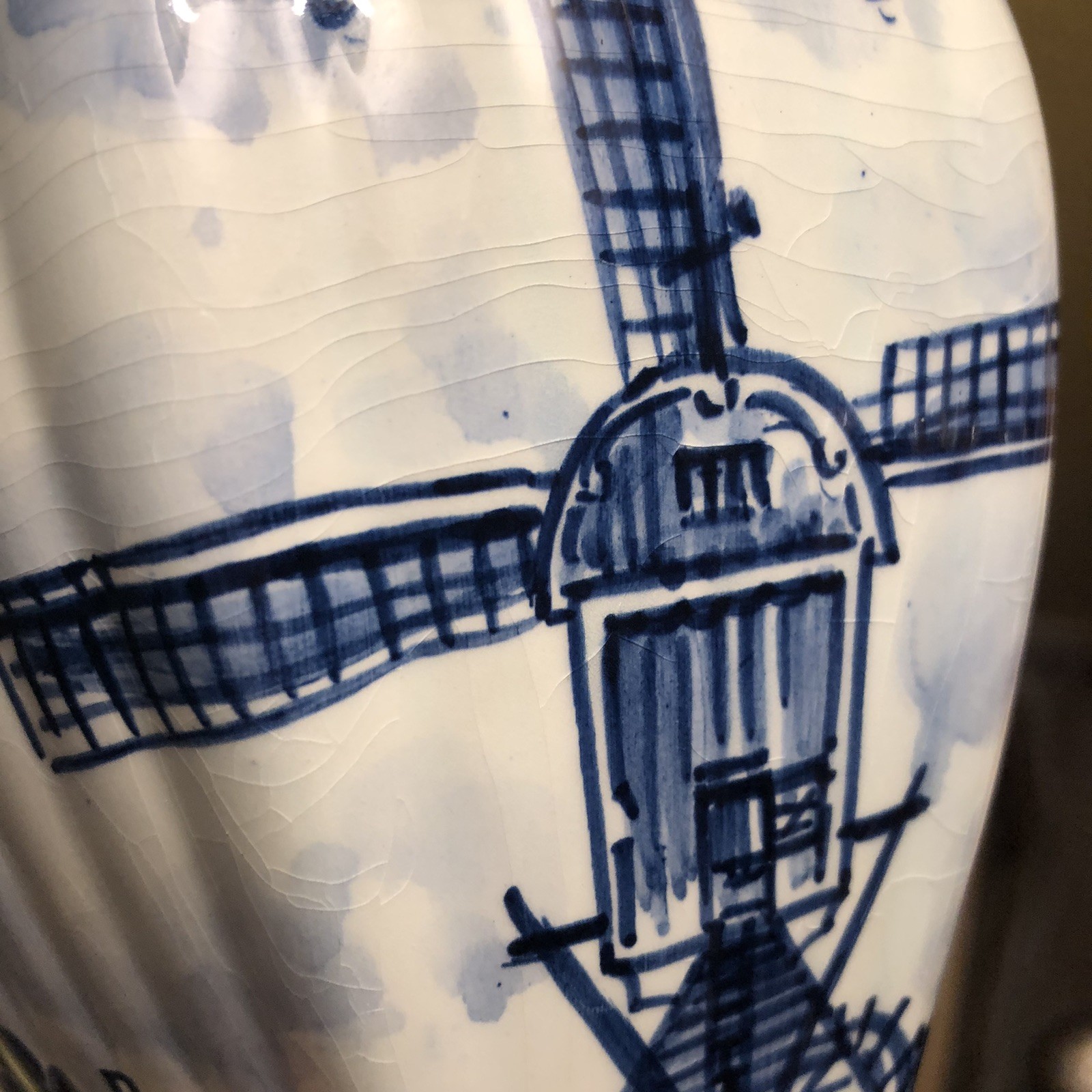VTG Royal Delft Porcelain Vase Windmill Hand Painted Holland 9” H-1960