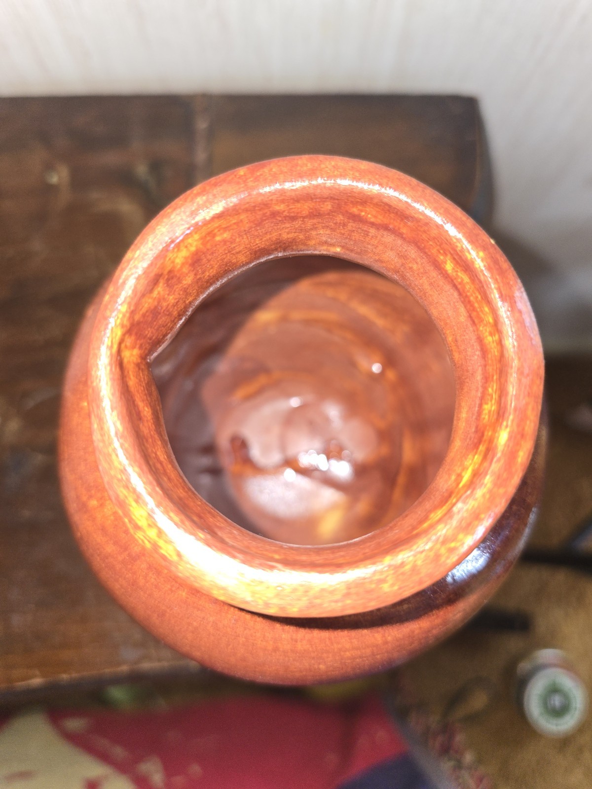 Hand Thrown Scroddled Clay Swirl Vase Primitive Redware Signed