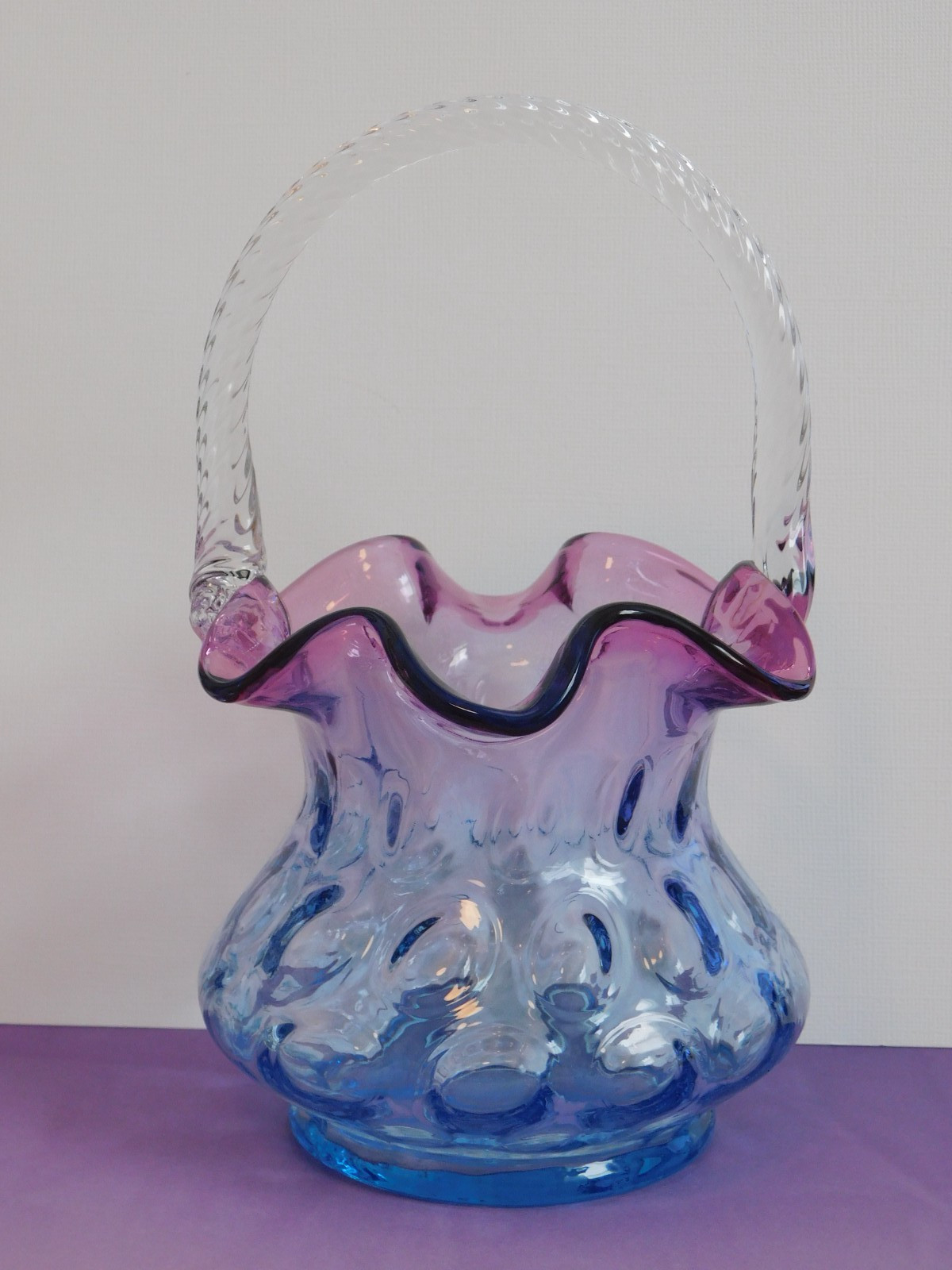 Fenton Mulberry Brides Basket-Purple/Blue Coin Dot-Twisted Handle