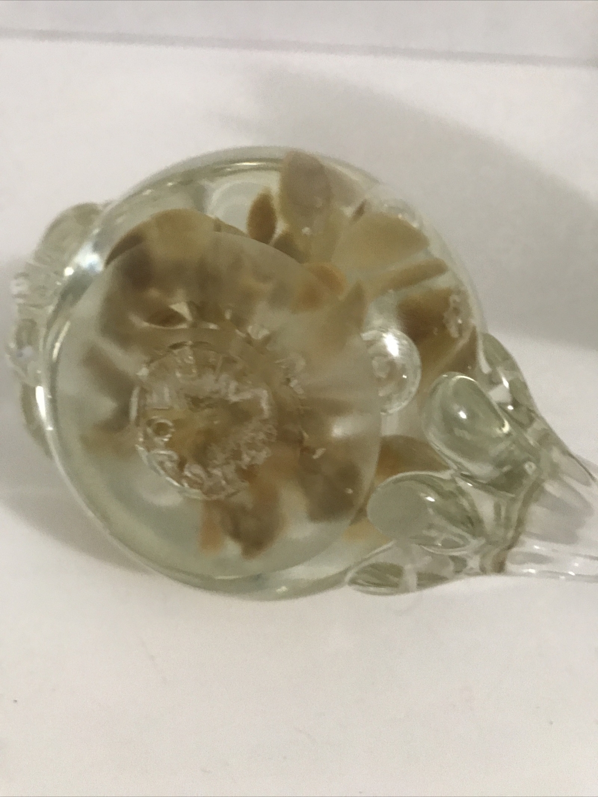 Joe St. Clair Art Glass Teapot Ring Holder Paperweight Flowers Bubbles Signed