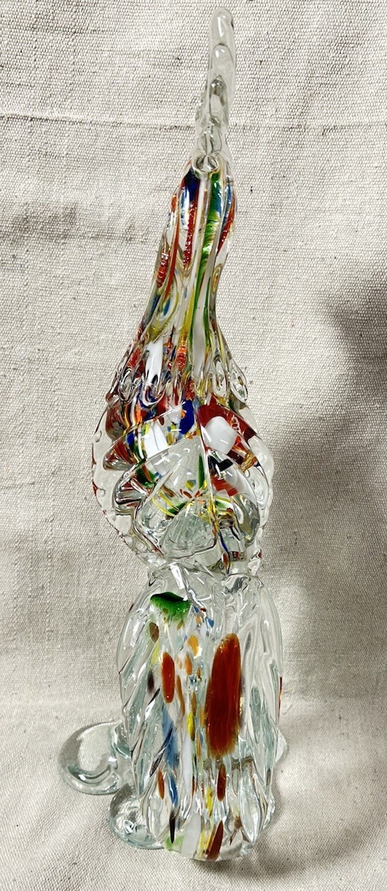 Mid Century Murano Style Art Glass Pheasant/Bird Figurine 15” Multi Colored