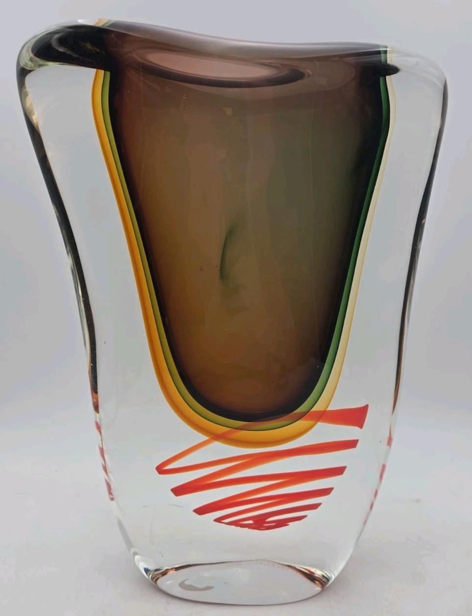 Giuliano Tosi Italian Abstract Orange And Amber Art Glass Sommerso Vase Signed