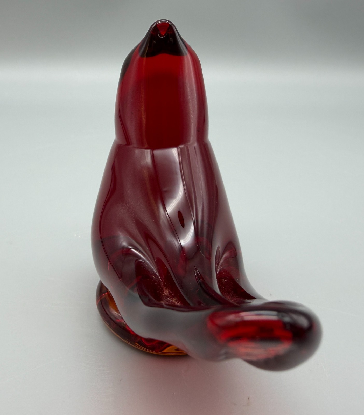 Leo Ward Signed Red Art Glass Bird Cardinal Figurine Ruby Color Paperweight