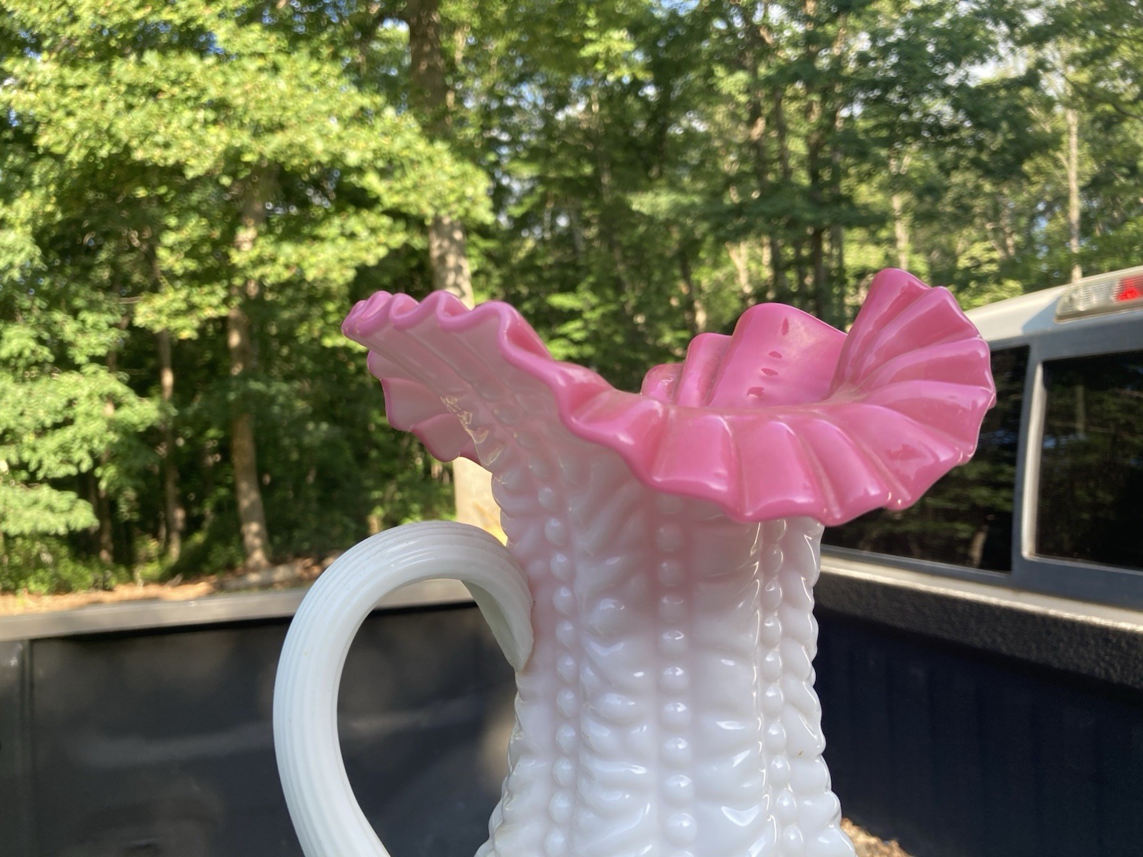 Stunning Rare Vintage Fenton For LG Wright Peach Blow Pitcher / Beaded Drape