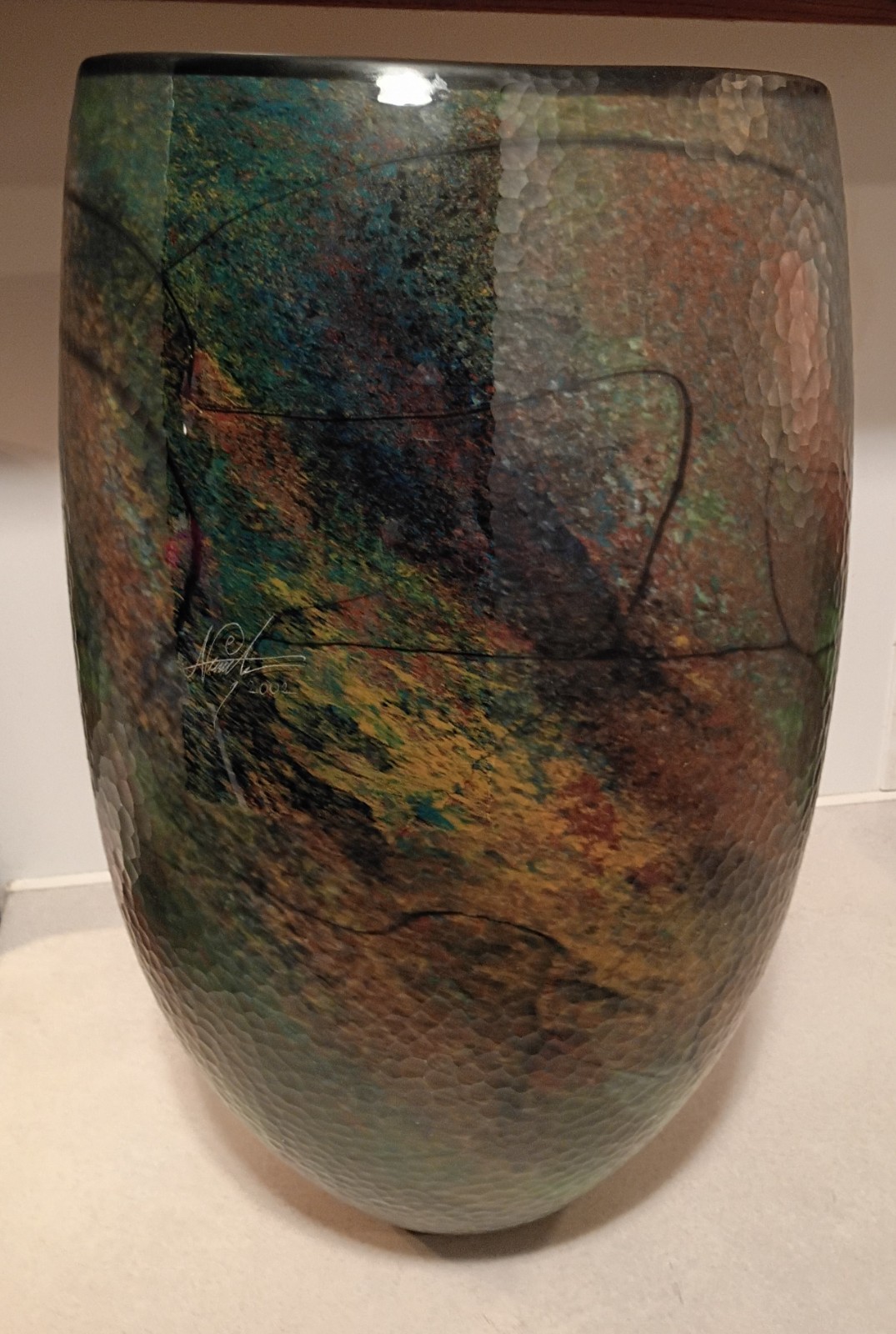 Huge Rare 21.25″ Signed Ioan Nemtoi 2002 Art Glass Floor Vase