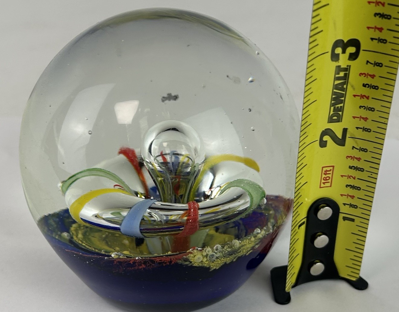 Vintage Art Glass Swirl Bubble Hand blown Paperweight Sulfur Press colorful