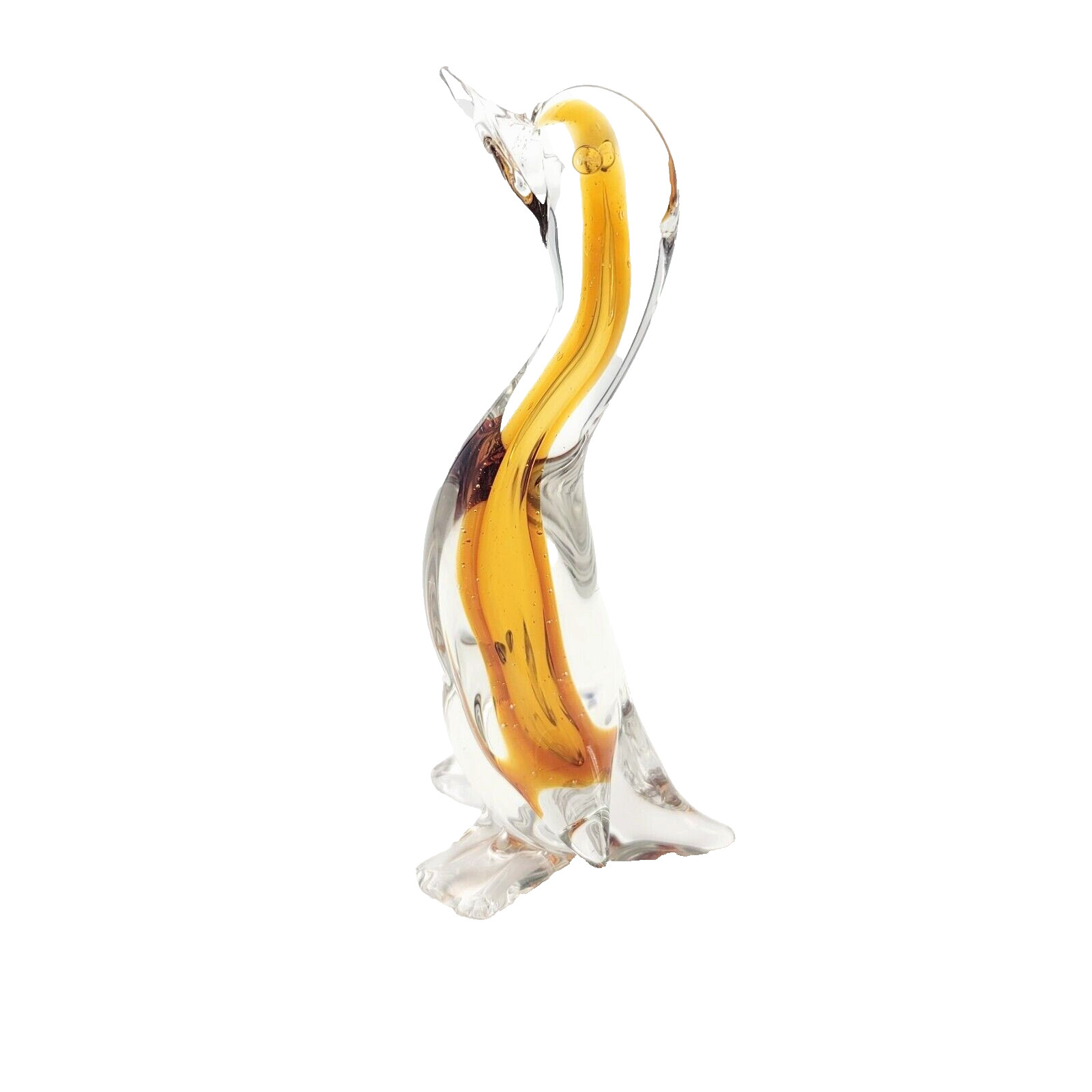 Vintage Art Glass Clear Golden Yellow Duck Sculpture Figurine Bird Goose