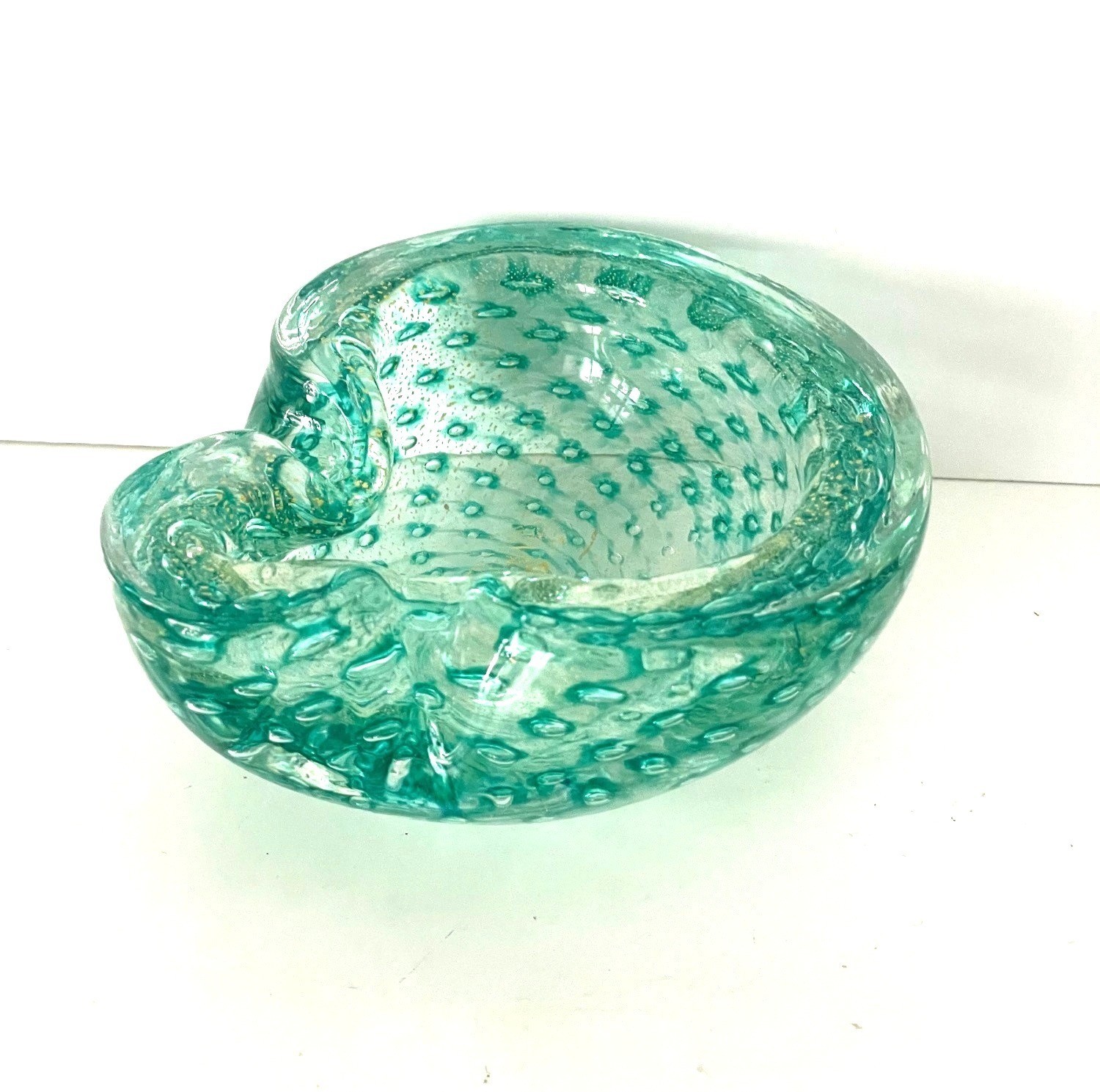 Barovier & Toso Green Murano Glass Gold Oro Ashtray/Bowl Controlled Bubbles