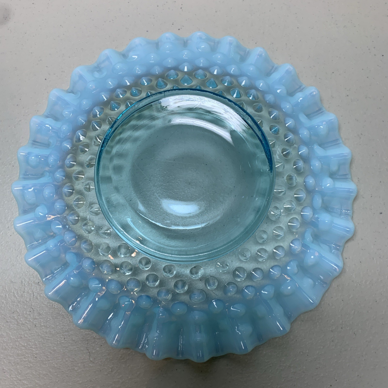 Fenton Aqua Blue Hobnail Opalescent Mayonnaise Set