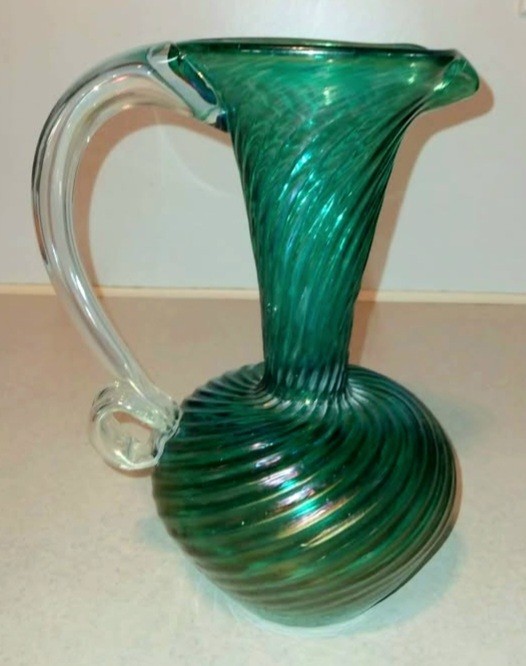 Rare Teal Iridescent Robert Held Art Glass Pitcher Vase